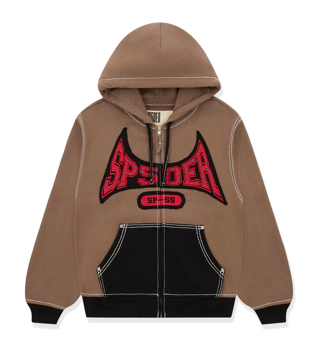 Sp5der T&F Zip-Up Hoodie Brown/Red